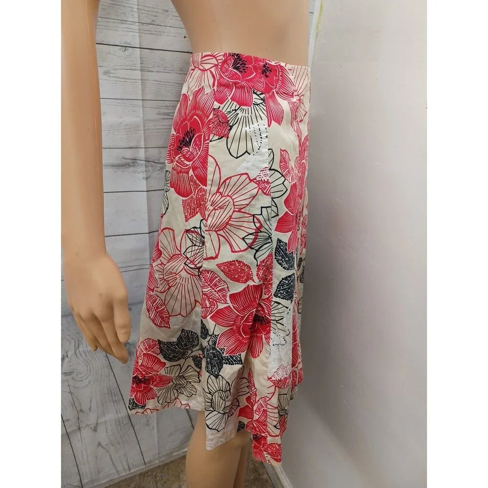 New York Company Womens Skirt Sz 10 Red White Floral Print A-Line - Picture 4 of 7